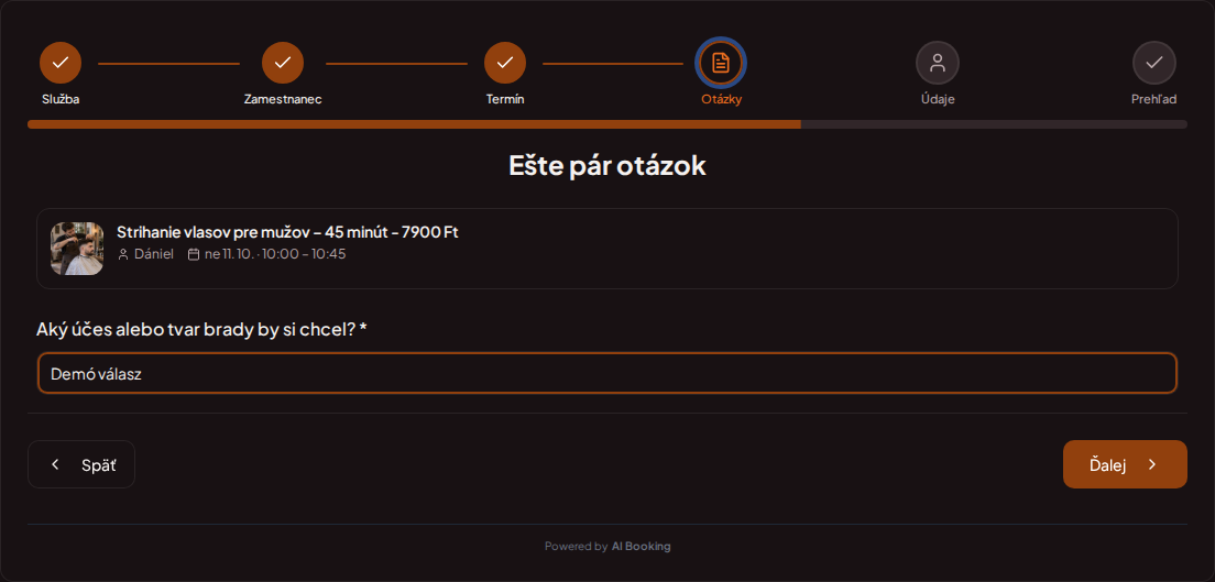 Systém rezervácií pre barberov – Predrezervačná otázka pre službu v barbershope: Aký strih alebo tvar brady by si chcel/a?