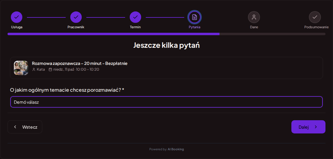 System rezerwacji dla coachów – Pytanie wstępne do sesji coachingu: O jakiej ogólnej tematyce chciałbyś porozmawiać?