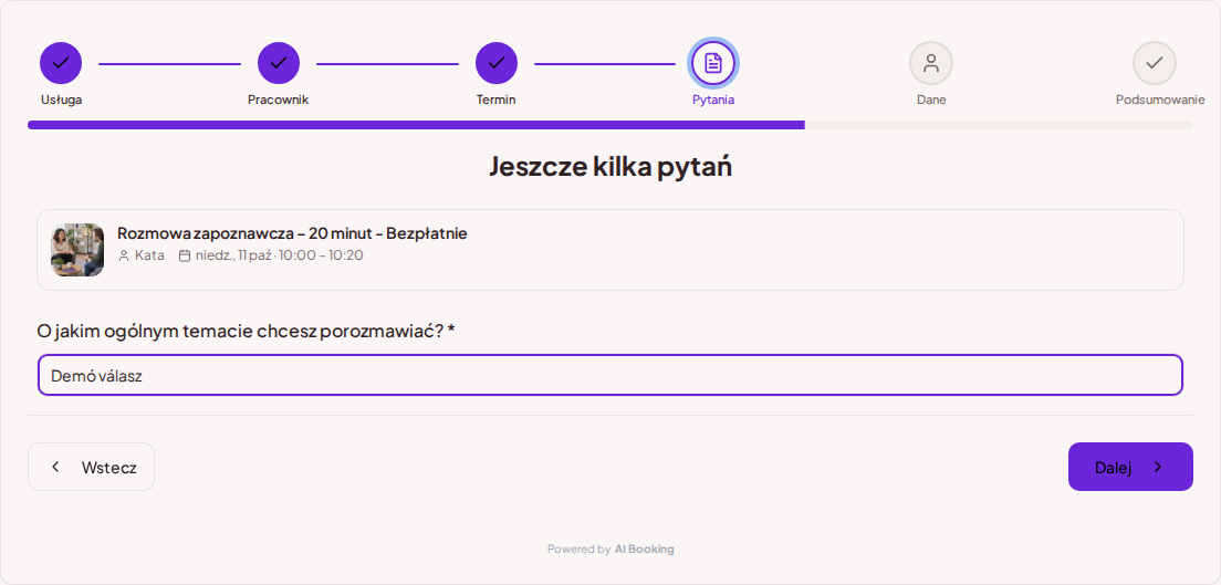 System rezerwacji dla coachów – Pytanie wstępne do sesji coachingu: O jakiej ogólnej tematyce chciałbyś porozmawiać?