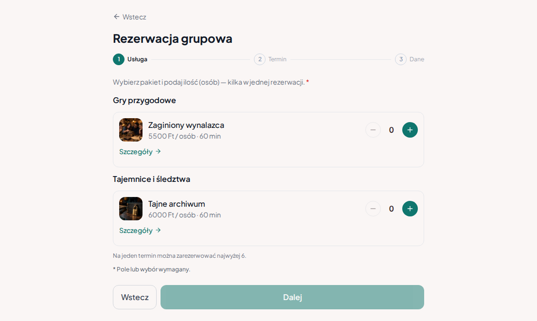 Rezerwacje grupowe do escape roomów – Escape roomy ze zdjęciami, czasem gry, ceną za osobę i wyborem liczby uczestników