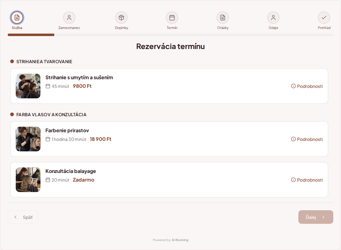 Systém na rezervácie pre kaderníkov – Strihanie s umytím a sušením, Farbenie prirastov, Konzultácia balayage s cenami, dĺžkou trvania a kategóriami Systém na rezervácie pre kaderníkov – Strihanie s umytím a sušením, Farbenie prirastov, Konzultácia balayage s cenami, dĺžkou trvania a kategóriami