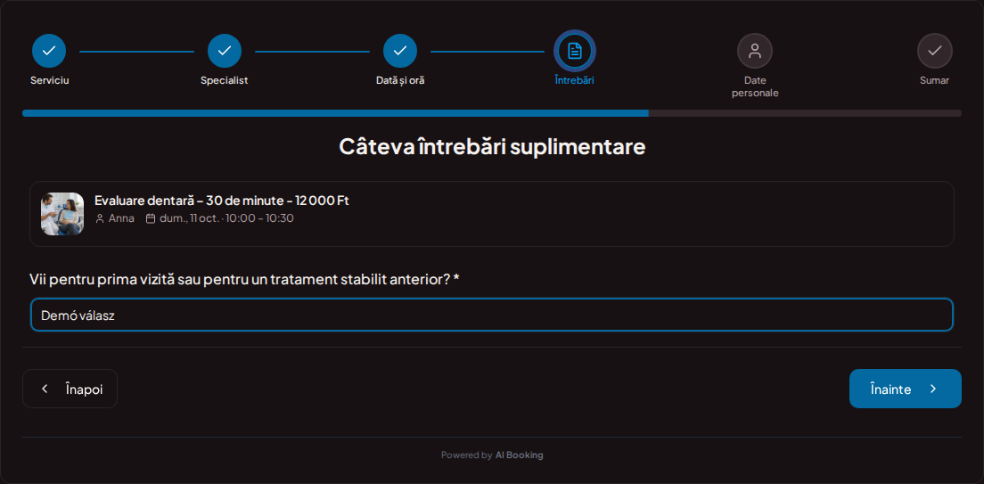 Sistem de programări pentru stomatologi – Întrebare prealabilă pentru vizita stomatologică: Vii pentru prima vizită sau pentru un tratament stabilit anterior?