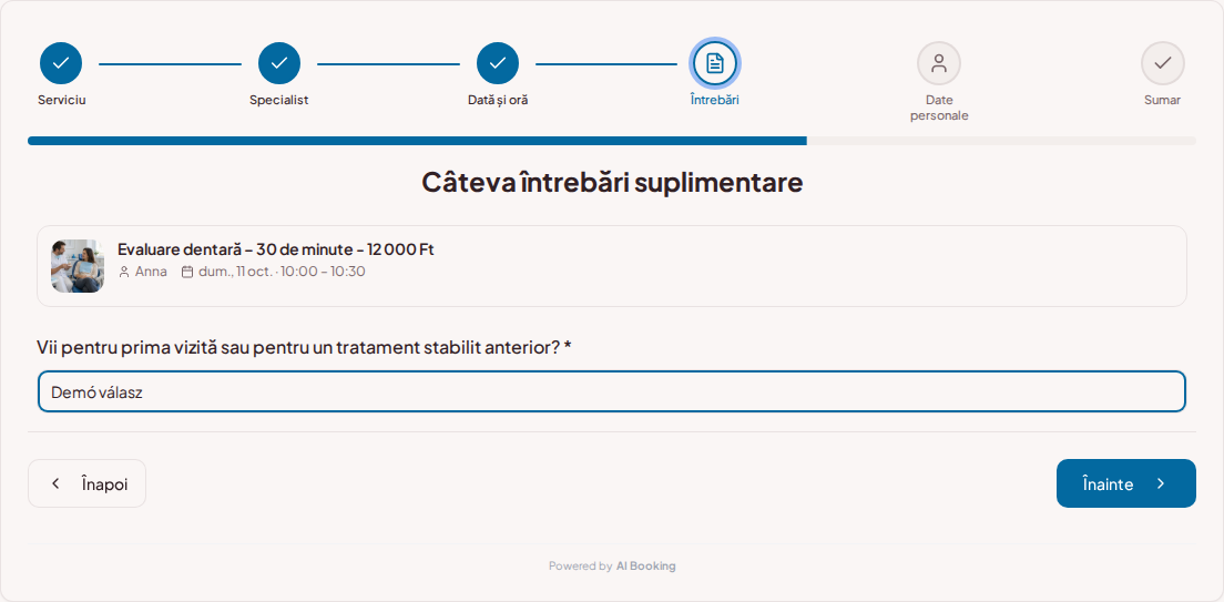 Sistem de programări pentru stomatologi – Întrebare prealabilă pentru vizita stomatologică: Vii pentru prima vizită sau pentru un tratament stabilit anterior?