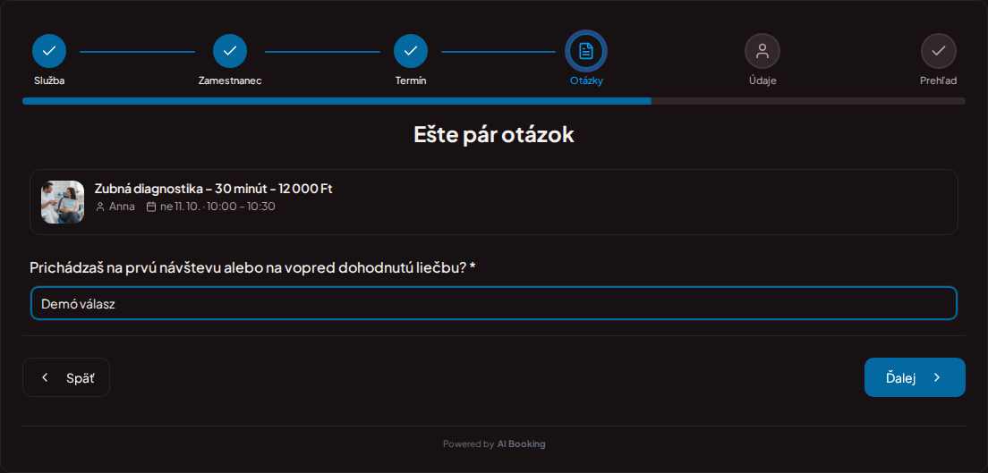Systém na rezerváciu termínov pre zubárov – Predrezervačná otázka pre zubnú vizitu: Prichádzate na prvú vizitu alebo na vopred dohodnutú liečbu?