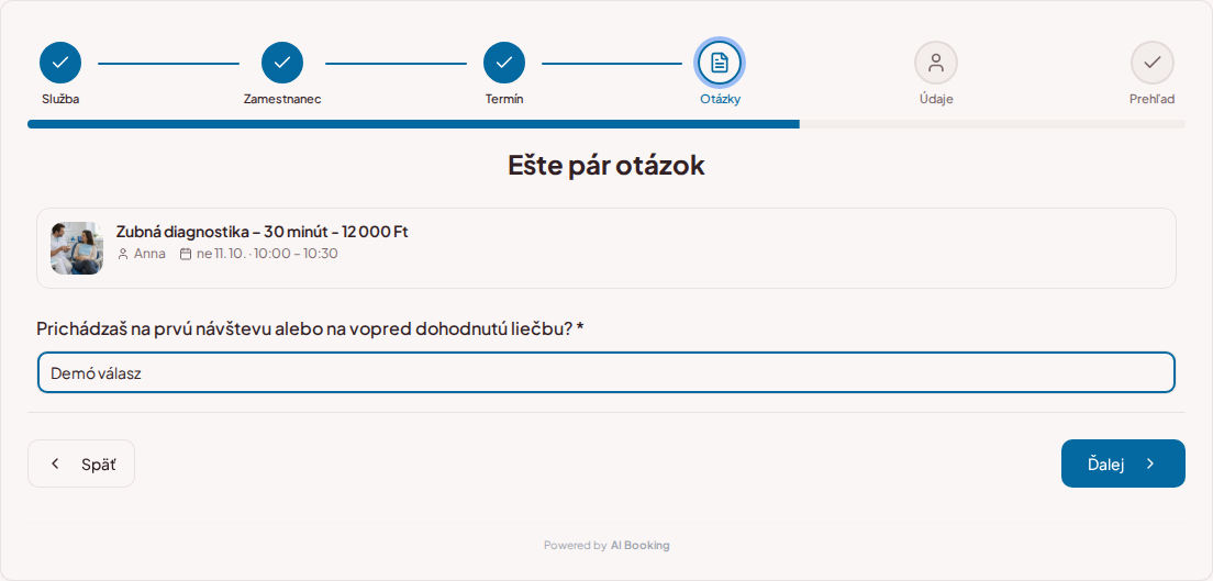 Systém na rezerváciu termínov pre zubárov – Predrezervačná otázka pre zubnú vizitu: Prichádzate na prvú vizitu alebo na vopred dohodnutú liečbu?