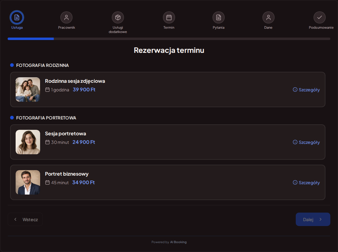 Rezerwacje online dla fotografów – Pakiety sesji rodzinnych, portretowych i biznesowych ze zdjęciami, cenami i czasem trwania