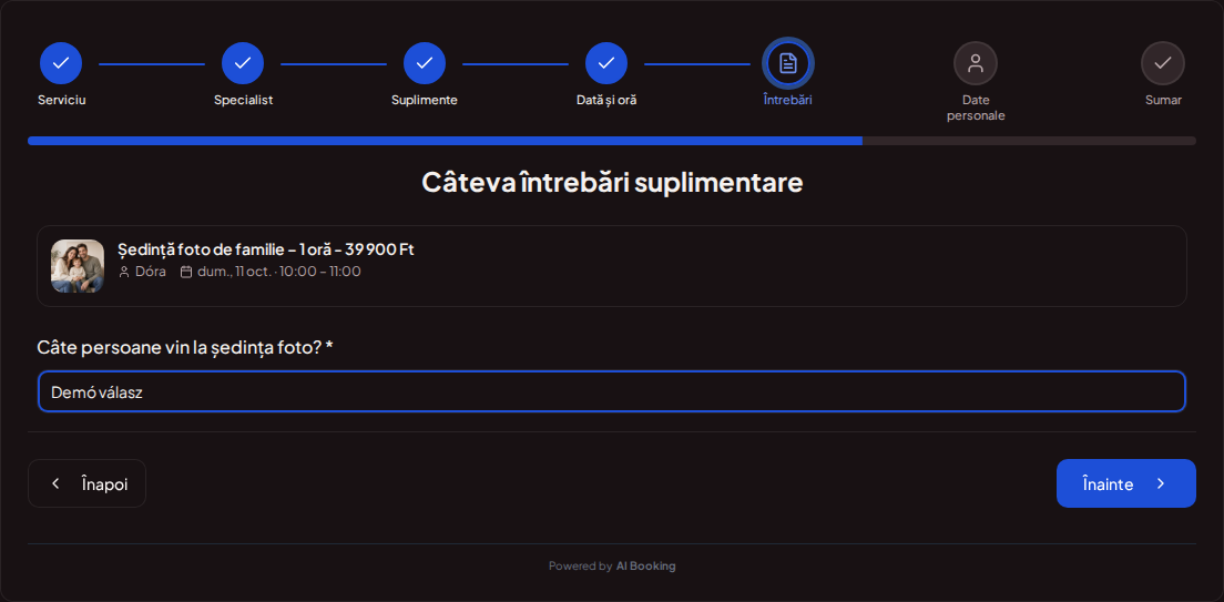 Programări online pentru fotografi – Câmp de întrebare la programarea foto pentru numărul de participanți