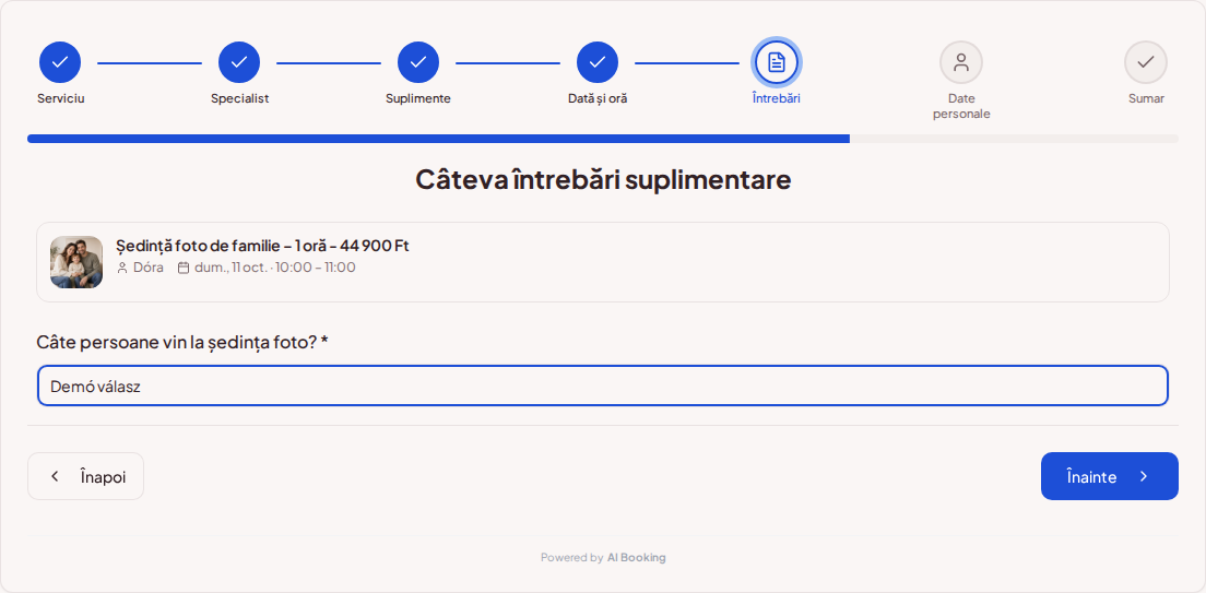 Programări online pentru fotografi – Câmp de întrebare la programarea foto pentru numărul de participanți