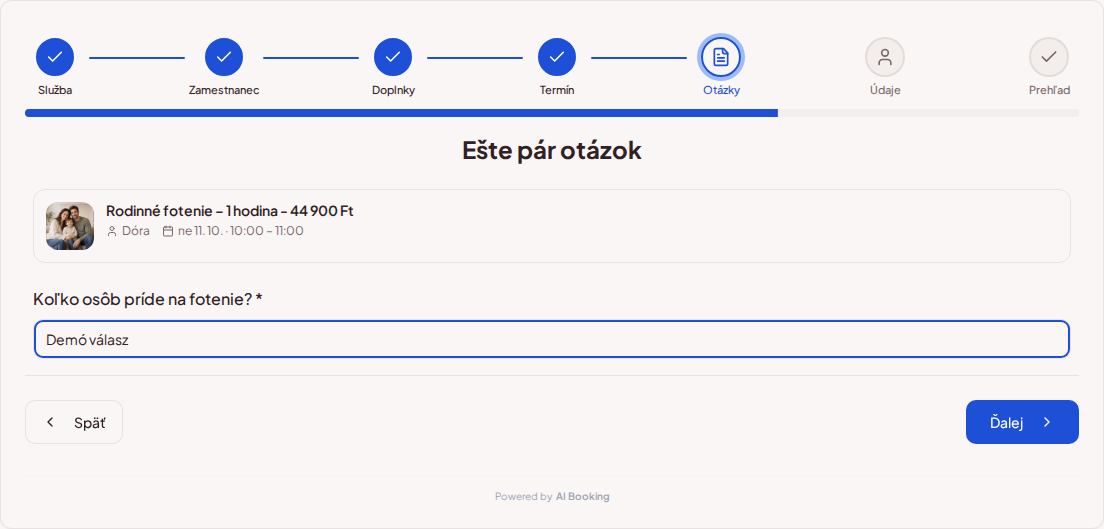 Online rezervácie pre fotografov – Otázka pri rezervácii fotenia na počet prichádzajúcich osôb Online rezervácie pre fotografov – Otázka pri rezervácii fotenia na počet prichádzajúcich osôb