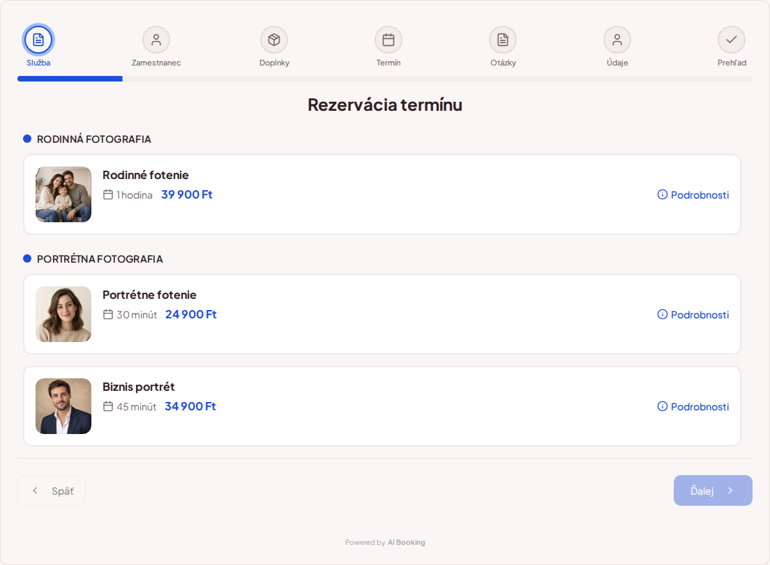 Online rezervácie pre fotografov – Balíky rodinného fotenia, portrétov a biznis portrétov s fotografiami, cenami a trvaním Online rezervácie pre fotografov – Balíky rodinného fotenia, portrétov a biznis portrétov s fotografiami, cenami a trvaním