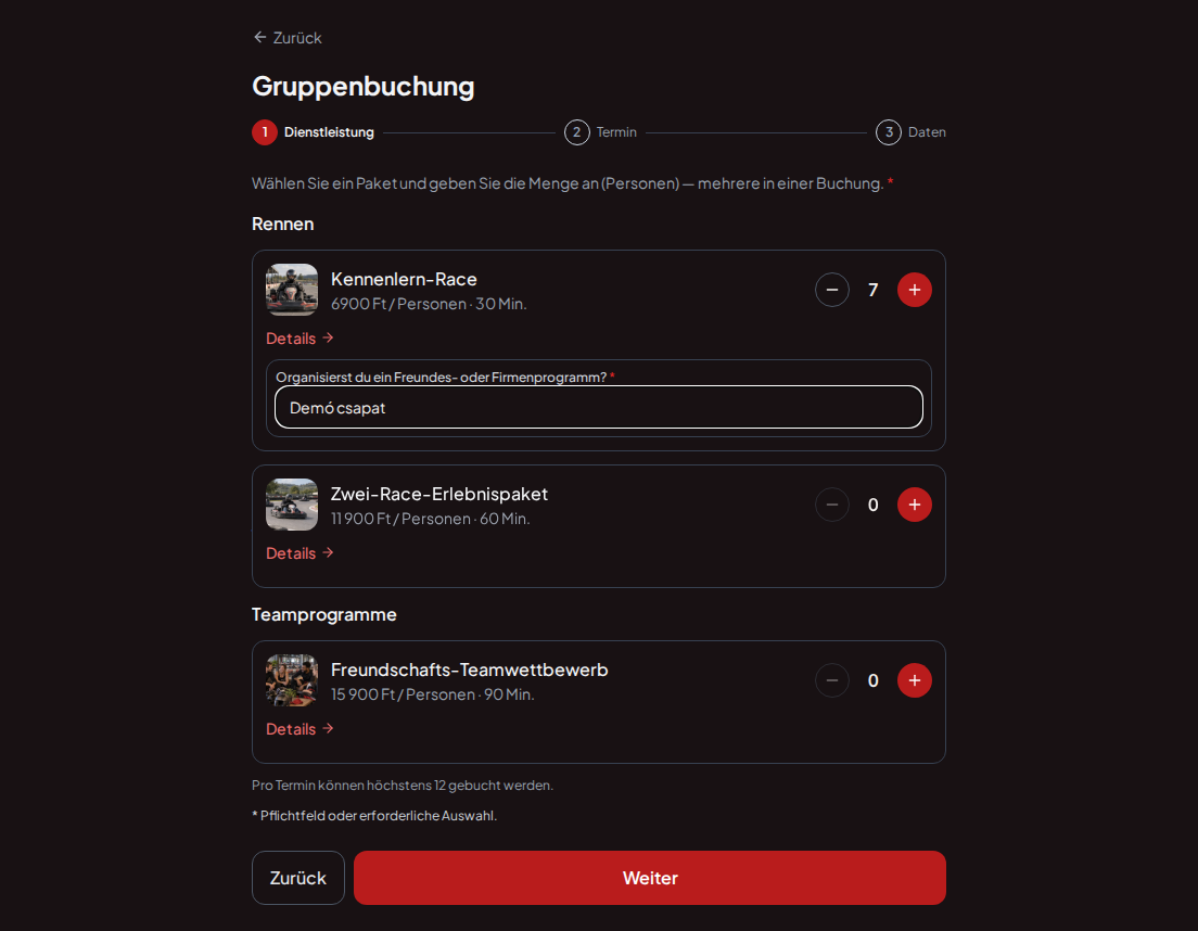 Terminbuchungssystem für Gokartbahnen – Vorab-Buchungsfrage für Gokart-Rennen: Organisiert ihr ein Freundschafts- oder Firmenprogramm?