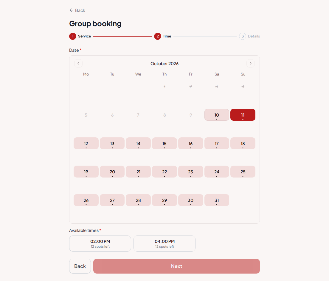 Appointment booking system for go-kart tracks – Go-kart race group booking calendar with sufficient capacity for the group size