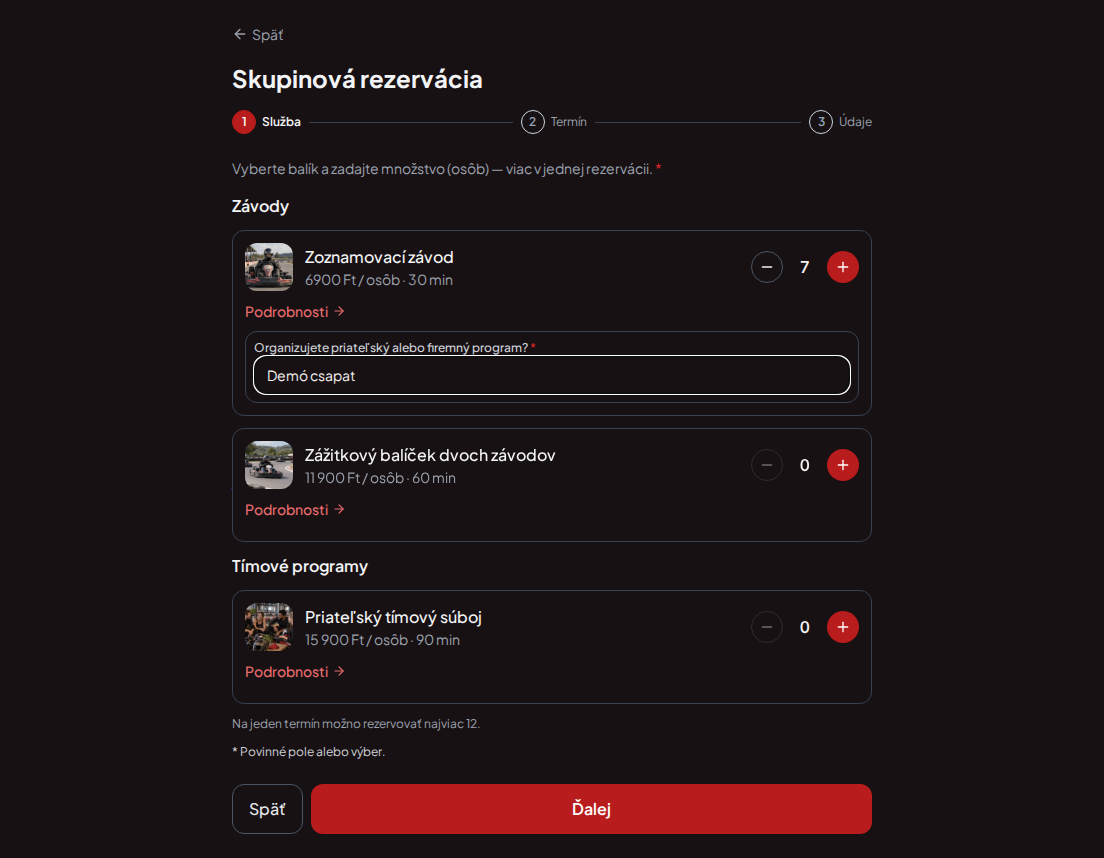 Systém rezervácií pre gokartové trate – Predrezervačná otázka pre gokartový pretek: Organizujete priateľský alebo firemný program?