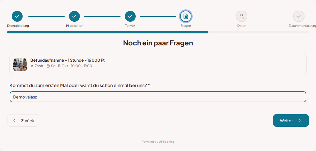Terminbuchungssystem für Physiotherapeuten – Vorabfrage zur Physiotherapie: Kommst du zum ersten Mal oder warst du schon einmal bei uns?
