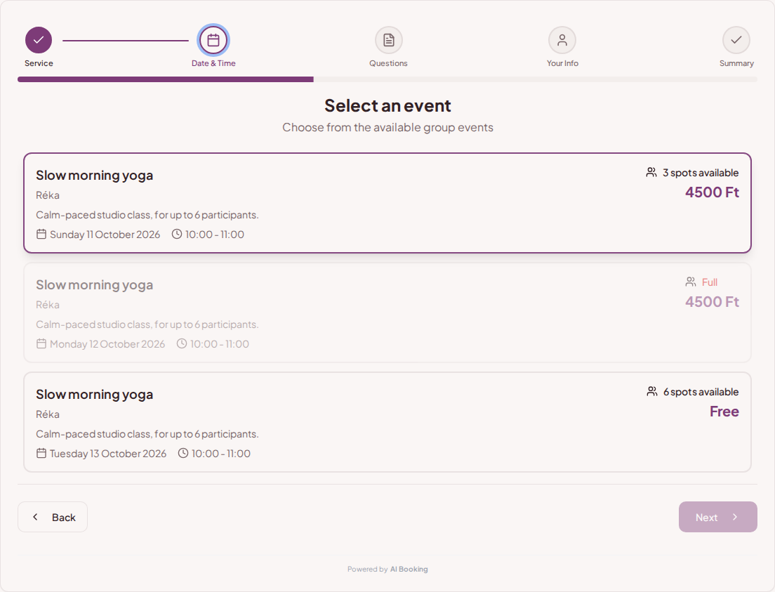 Booking system for yoga and pilates classes – Yoga and pilates class times and available spots Booking system for yoga and pilates classes – Yoga and pilates class times and available spots