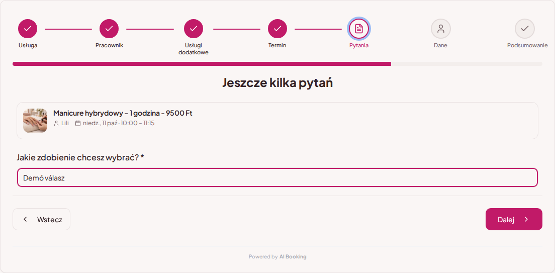 Rezerwacje online dla salonów paznokci – Preferencje zdobienia paznokci w polu pytania formularza rezerwacji Rezerwacje online dla salonów paznokci – Preferencje zdobienia paznokci w polu pytania formularza rezerwacji