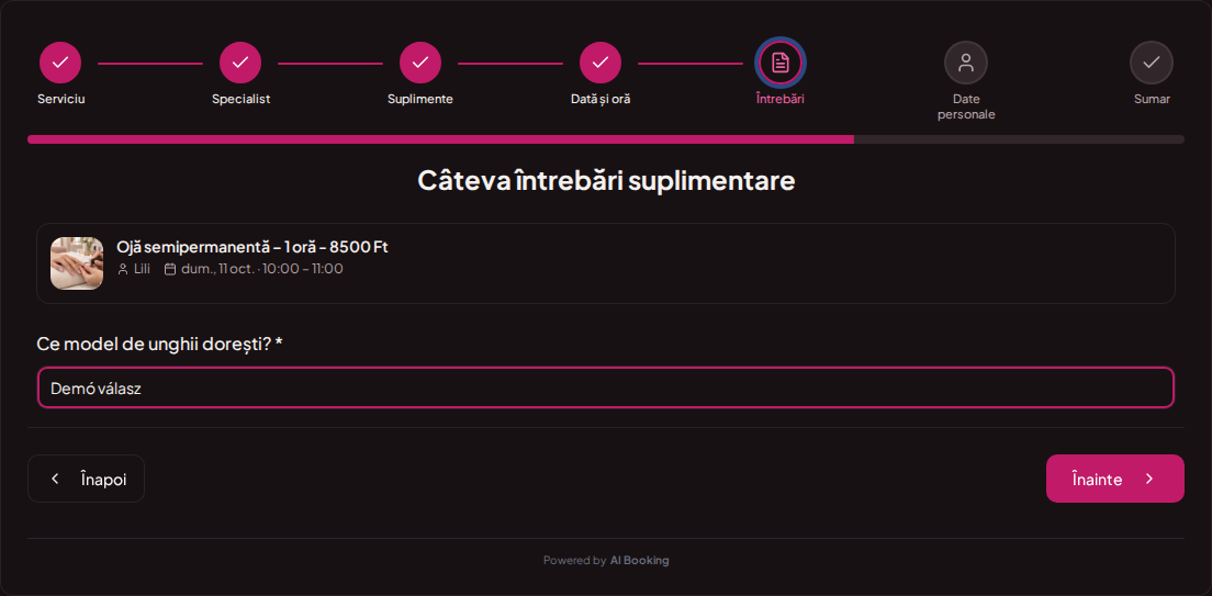 Programări online pentru saloane de unghii – Preferințe pentru decorarea unghiilor în câmpul de întrebări al rezervării