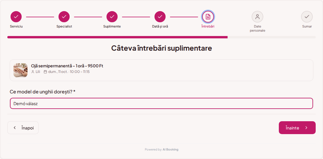 Programări online pentru saloane de unghii – Preferințe pentru decorarea unghiilor în câmpul de întrebări al rezervării