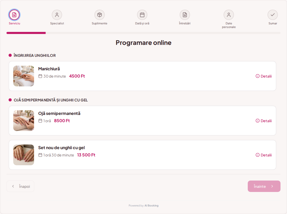 Programări online pentru saloane de unghii – Ojă semipermanentă, manichiură și unghii cu gel, cu imagini, prețuri și durate