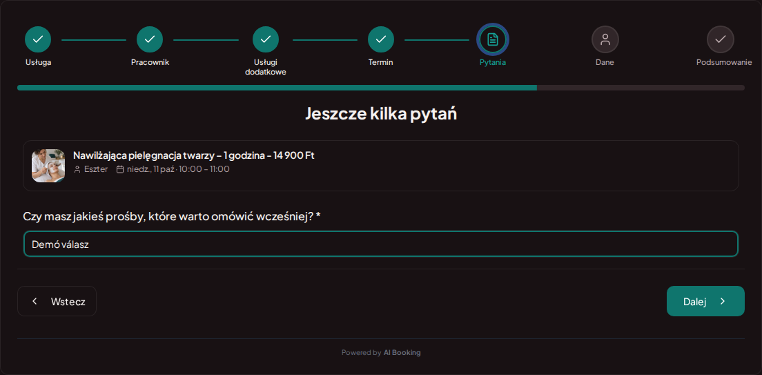 System rezerwacji dla kosmetyczek – Pytanie wstępne przy rezerwacji zabiegu kosmetycznego: Czy masz jakieś prośby, które warto omówić wcześniej?