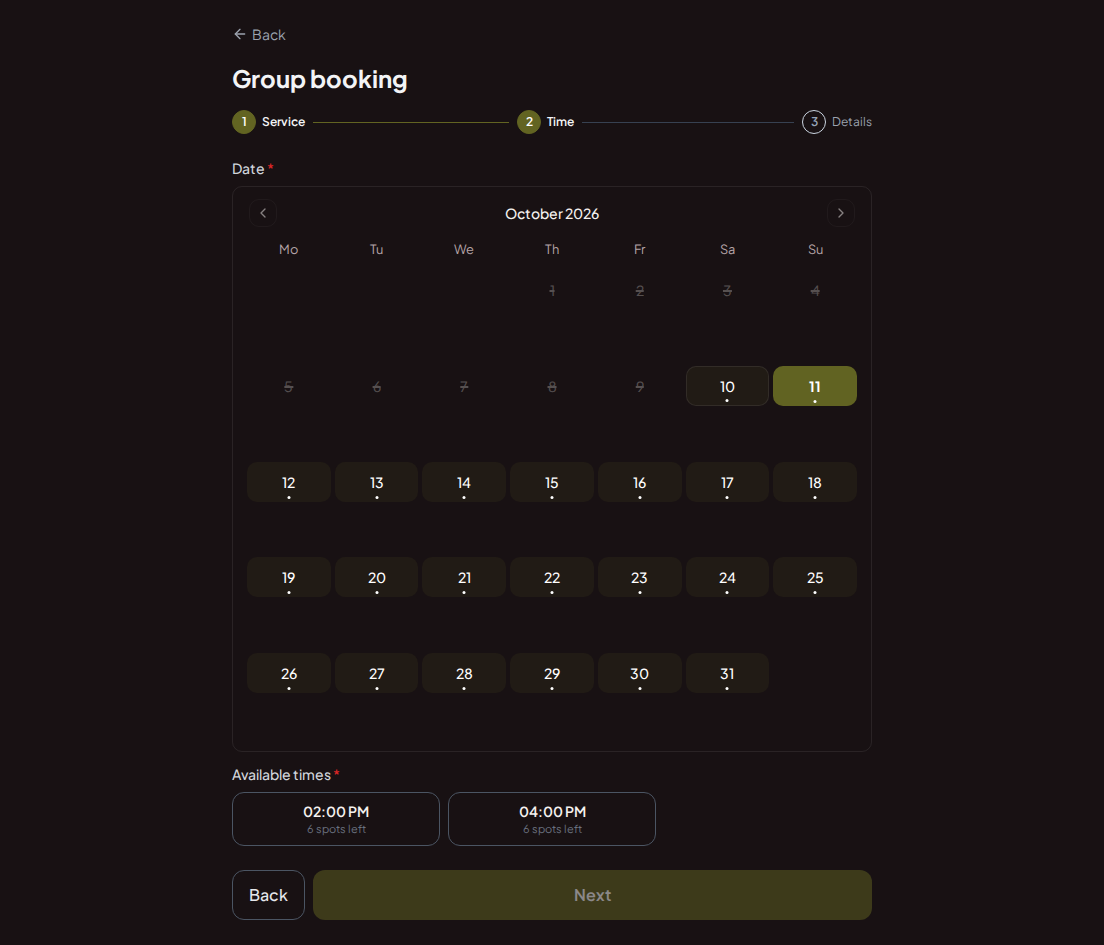 Appointment booking system for shooting ranges – Shooting range group booker calendar with sufficient capacity for the group size