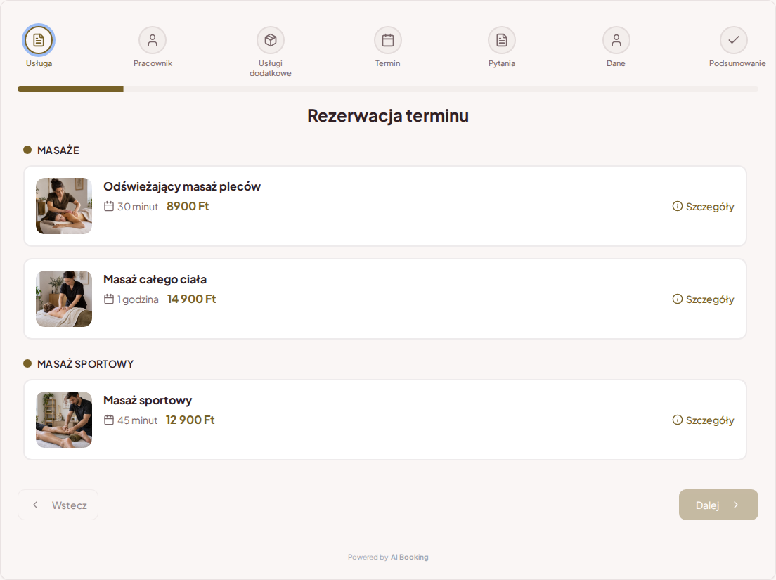 System rezerwacji dla masażystów – Odświeżający masaż pleców, Masaż całego ciała, Masaż sportowy z cenami, czasem trwania i kategoriami System rezerwacji dla masażystów – Odświeżający masaż pleców, Masaż całego ciała, Masaż sportowy z cenami, czasem trwania i kategoriami