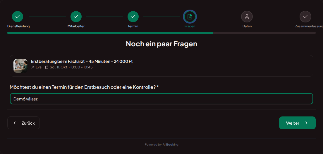 Terminbuchungssystem für Privatärzte – Vorabfrage zur Privatvisite: Möchtest du einen Termin für das erste Mal oder für eine Kontrolle?