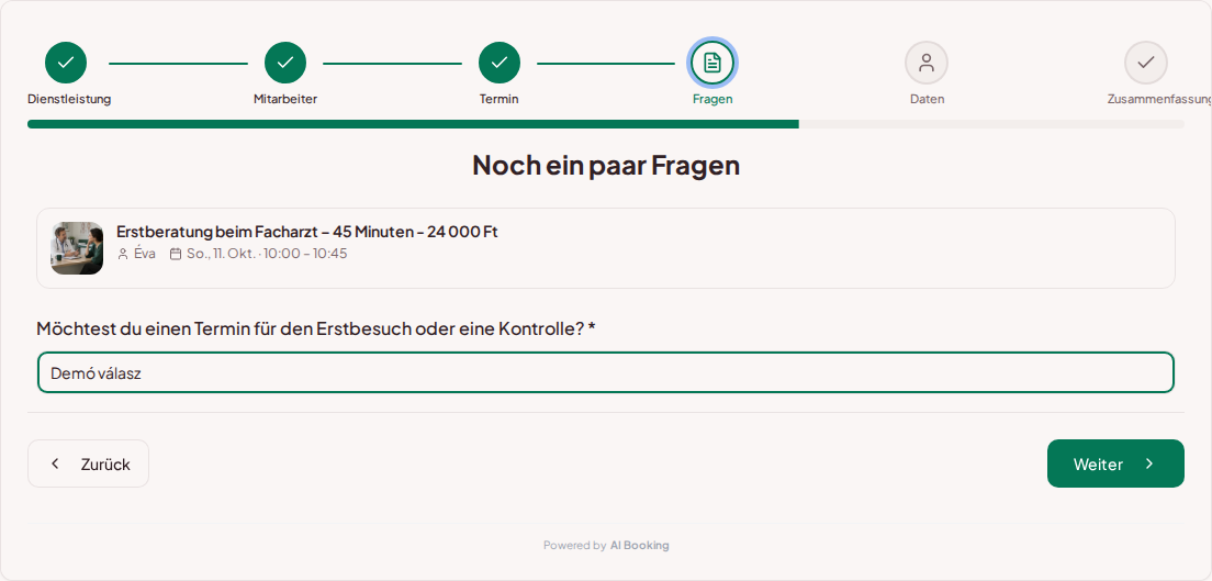 Terminbuchungssystem für Privatärzte – Vorabfrage zur Privatvisite: Möchtest du einen Termin für das erste Mal oder für eine Kontrolle?