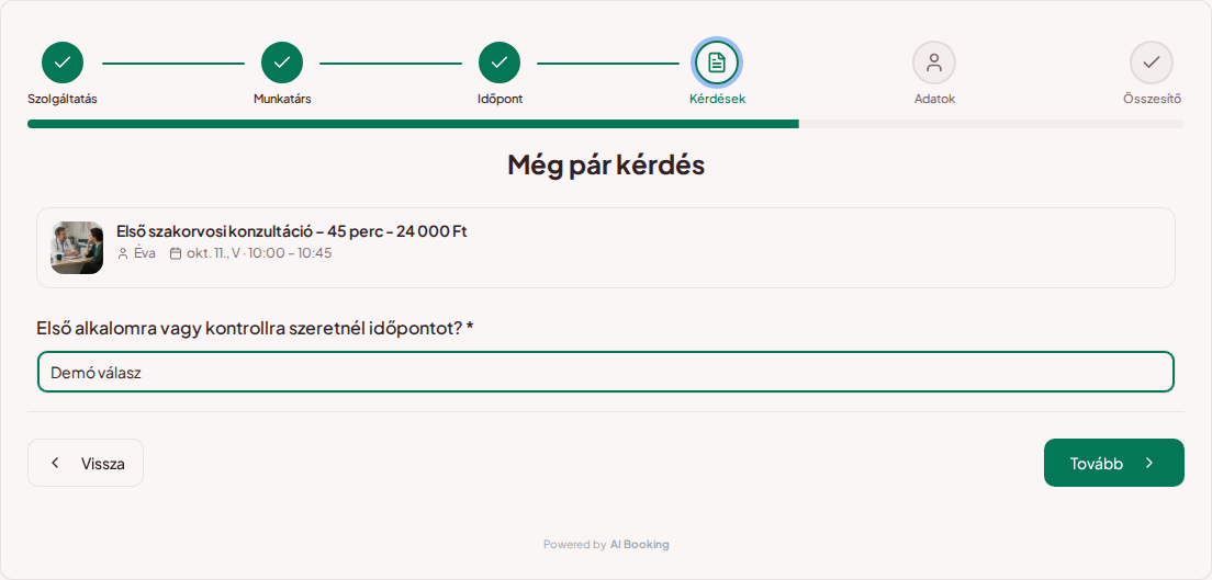 Időpontfoglaló rendszer magánorvosoknak – Magánorvosi vizit előzetes foglalási kérdése: Első alkalomra vagy kontrollra szeretnél időpontot?