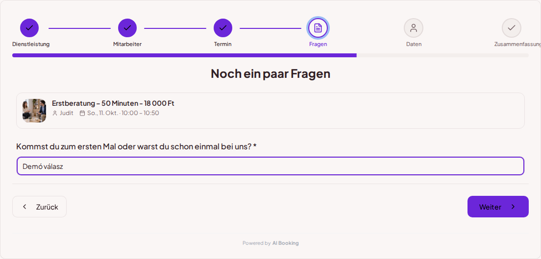 Terminbuchungssystem für Psychologen – Vorab-Buchungsfrage für psychologische Konsultation: Kommst du zum ersten Mal oder warst du schon einmal bei uns?