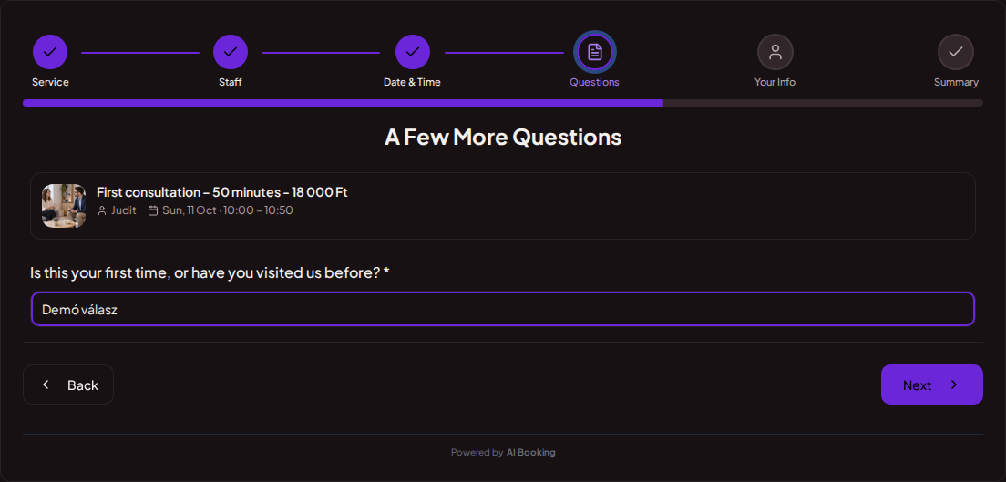 Appointment booking system for psychologists – Psychological consultation pre-booking question: Is this your first time, or have you visited us before?