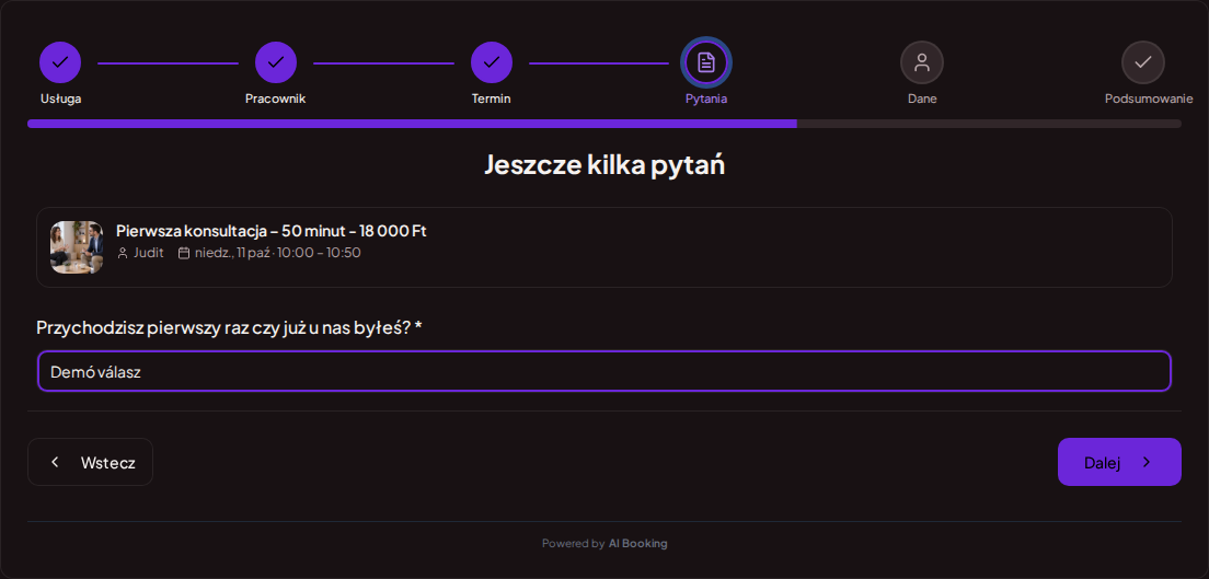 System rezerwacji terminów dla psychologów – Pytanie wstępne do rezerwacji konsultacji psychologicznej: Czy przychodzisz pierwszy raz, czy już u nas byłeś?