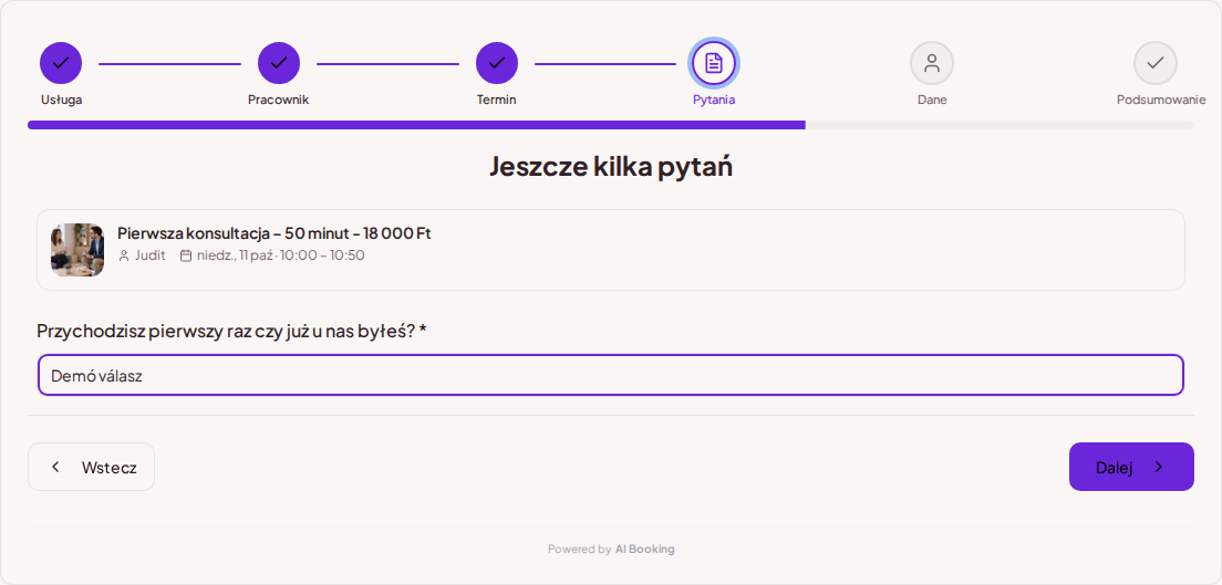 System rezerwacji terminów dla psychologów – Pytanie wstępne do rezerwacji konsultacji psychologicznej: Czy przychodzisz pierwszy raz, czy już u nas byłeś?
