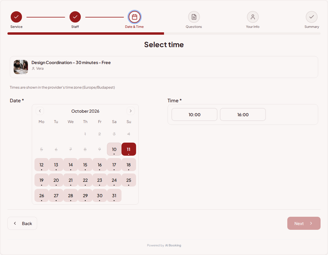Appointment booking system for tattoo artists – Tattoo booking calendar with available slots for the chosen service Appointment booking system for tattoo artists – Tattoo booking calendar with available slots for the chosen service